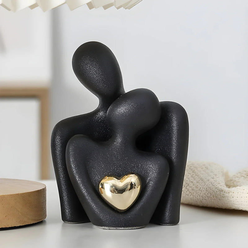 Abstract Lovers Resin Figurine | Golden Heart, Shelf & Mantel Decor
