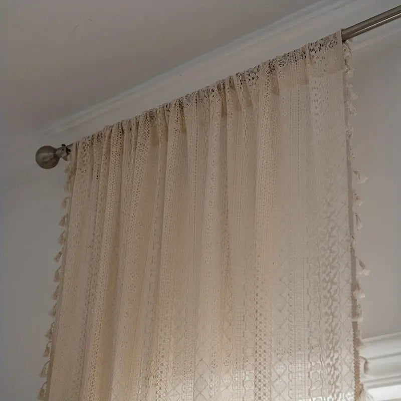 Chic Bohemian Crochet Curtain | Semi-Sheer, Tassel Trim
