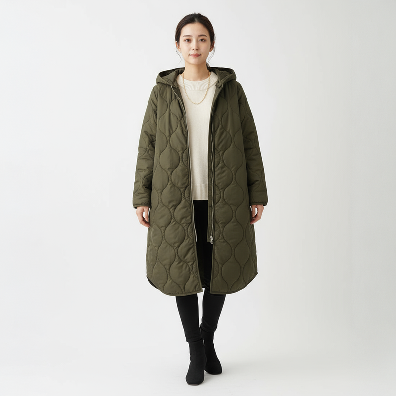 Abrigo Largo de Plumas para Mujeres Quinn | Acolchado, Diseño con Capucha para Calidez en Invierno