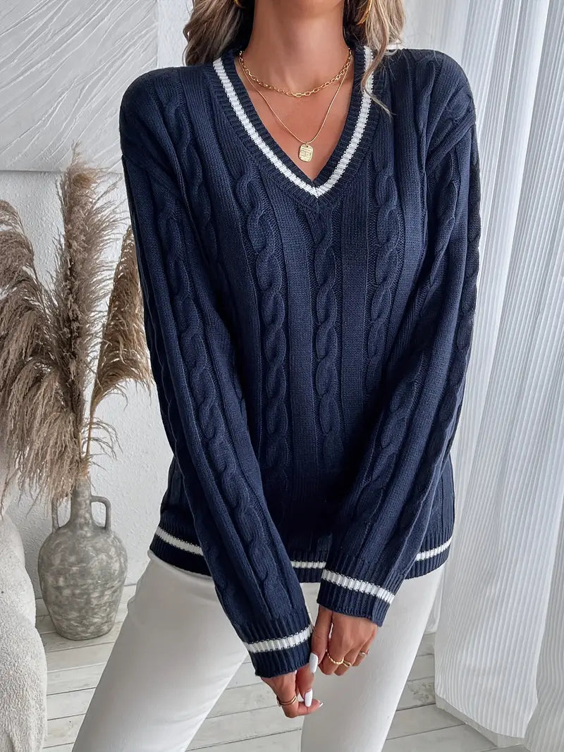 Ruby Women's Cable Knit Sweater - styled view