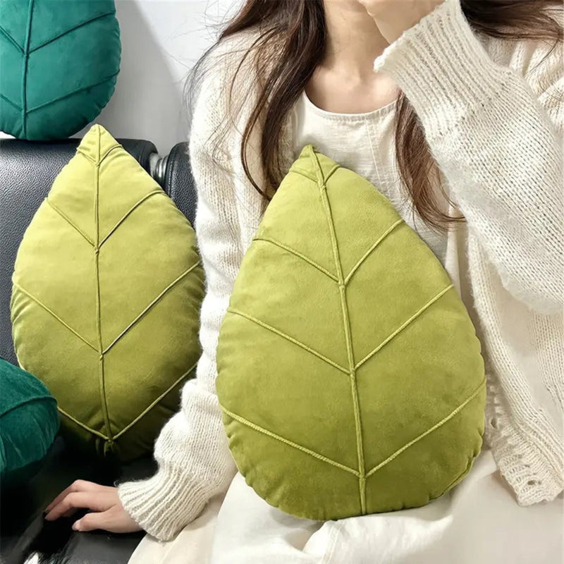 Verdant Flourish Leaf Shaped Cushion