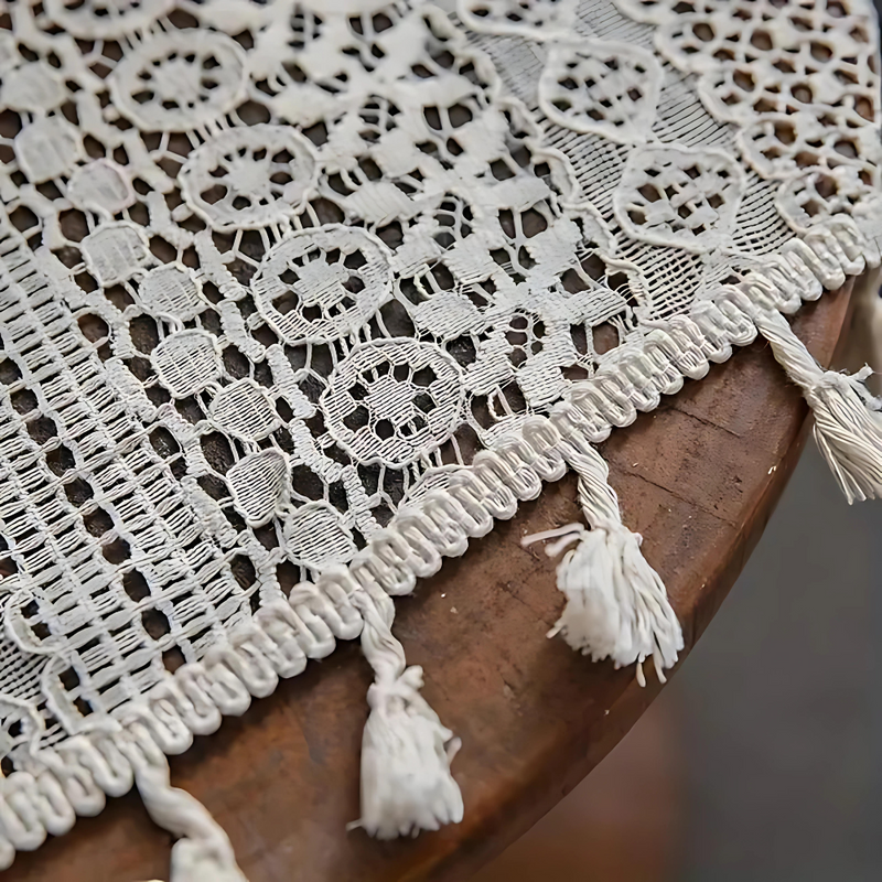 Chic Bohemian Crochet Curtain | Semi-Sheer, Tassel Trim