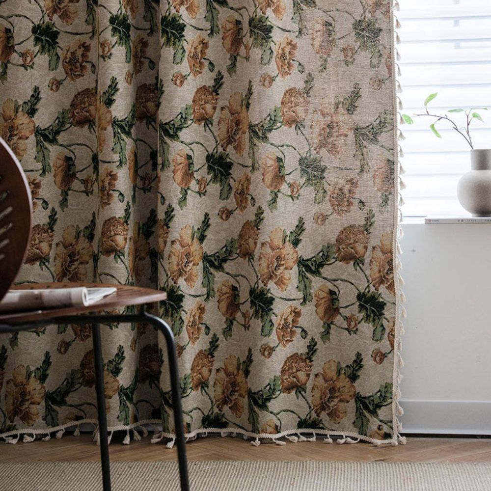 Wildflower Harmony Curtain | Beige Floral, Rod Pocket