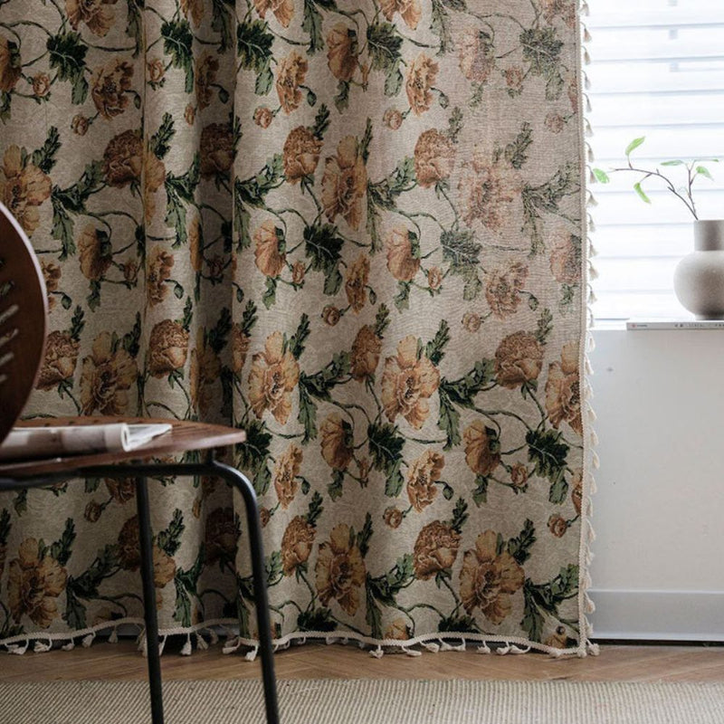 Wildflower Harmony Curtain | Beige Floral, Rod Pocket