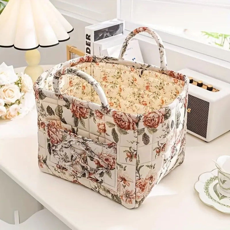 Delicate Floral Canvas Storage Basket | Sturdy, Machine Washable