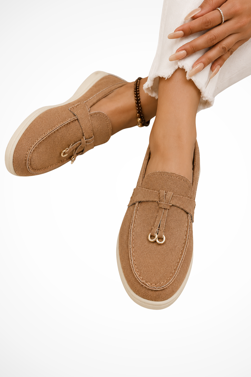 Iris Women's Suede Loafers - fabric and finish detail