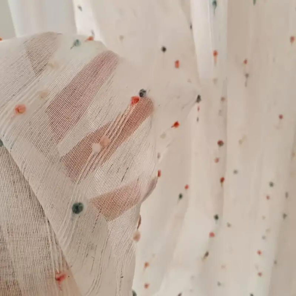 Sugar Bean Rainbow Tulle Curtain | Semi-Sheer, Embroidered Rainbow