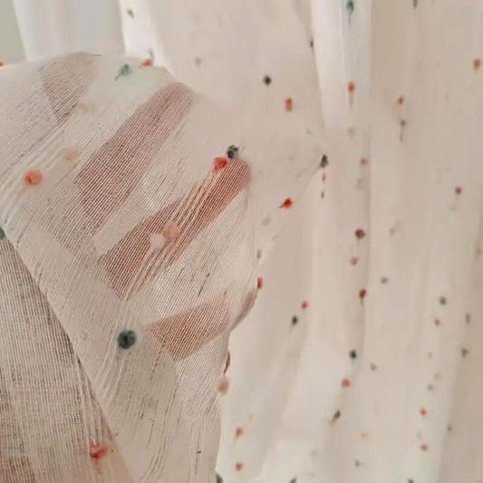 Sugar Bean Rainbow Tulle Curtain | Semi-Sheer, Embroidered Rainbow