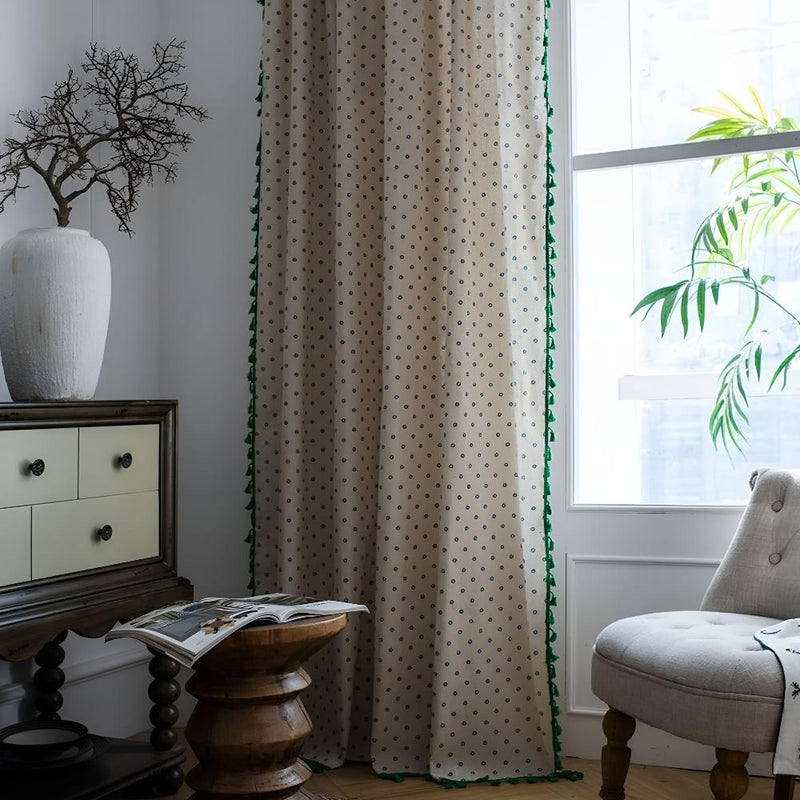 Cottage Petals Tassel Curtain | Cotton-Linen, Semi-Blackout