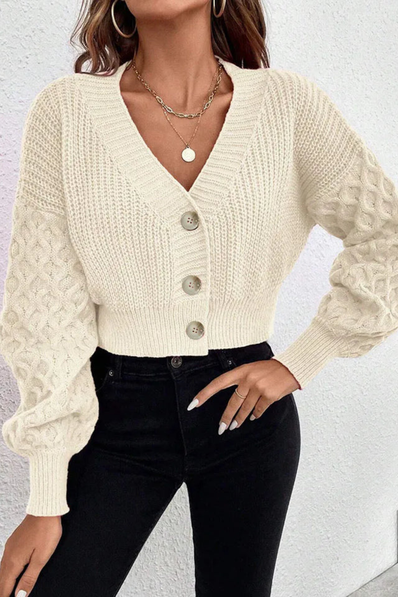 Violette Women's Cable Knit Cardigan - fabric and finish detail