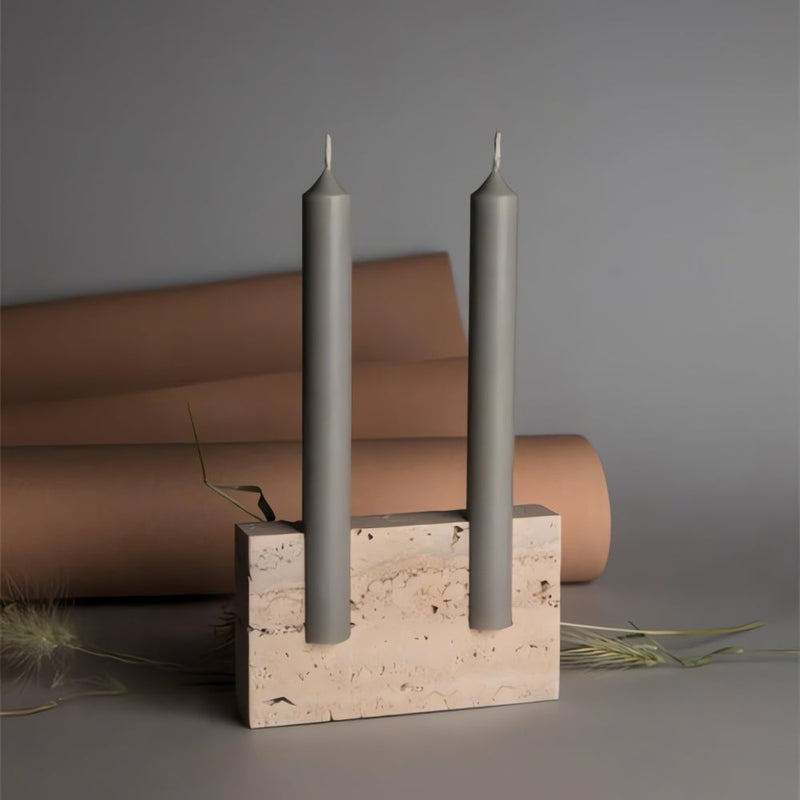 Dual Travertine Taper Candle Holder | Two Candles