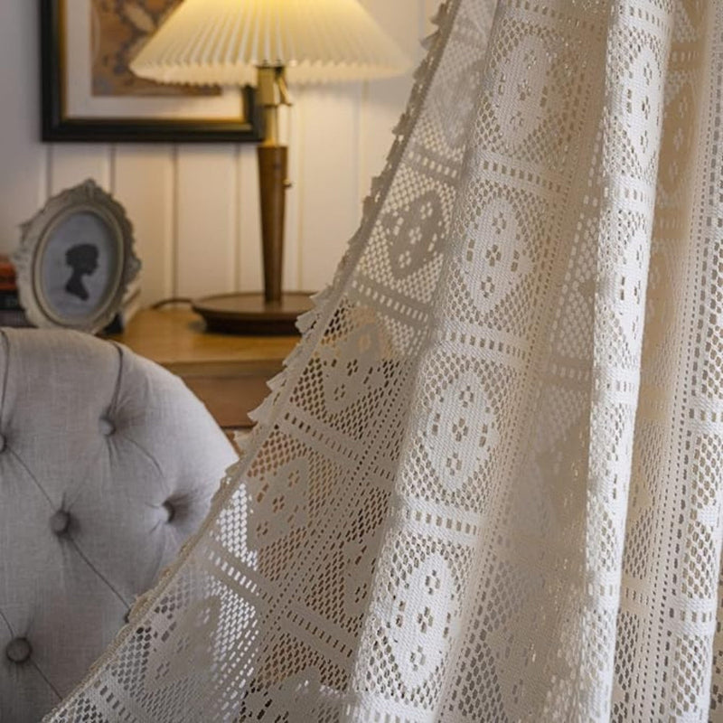 Rhombus Plaid Diamond Lace Curtain | Hollow-Out, Light-Filtering