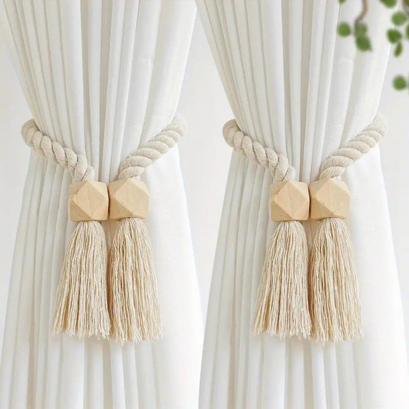 Wooden Bead Tassel Curtain Tie Backs | Handcrafted, 2-Pack