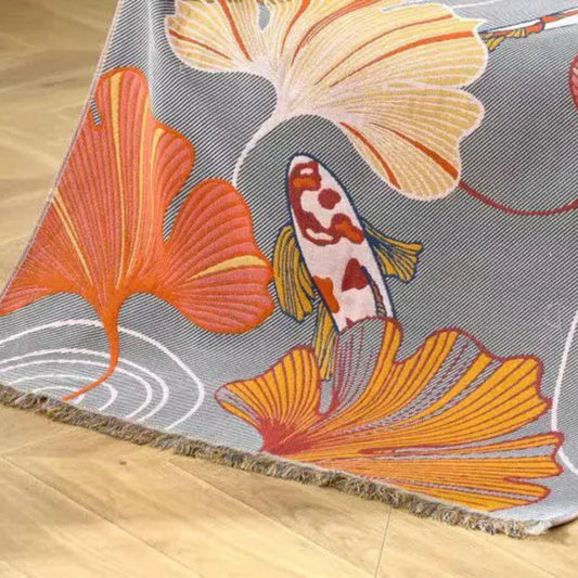 Cotton Gauze Bath Towel | Koi & Ginkgo Motif