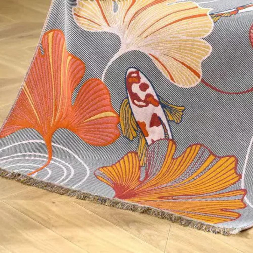 Cotton Gauze Bath Towel | Koi & Ginkgo Motif