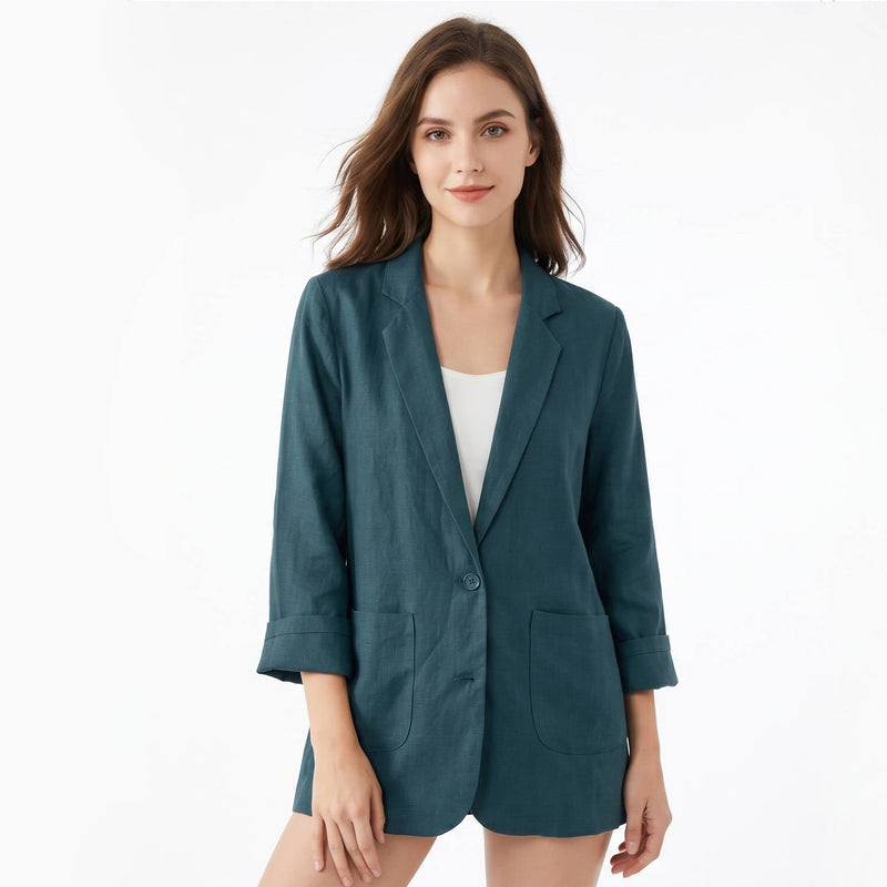 Ines Women's Linen Blazer | White, Blue