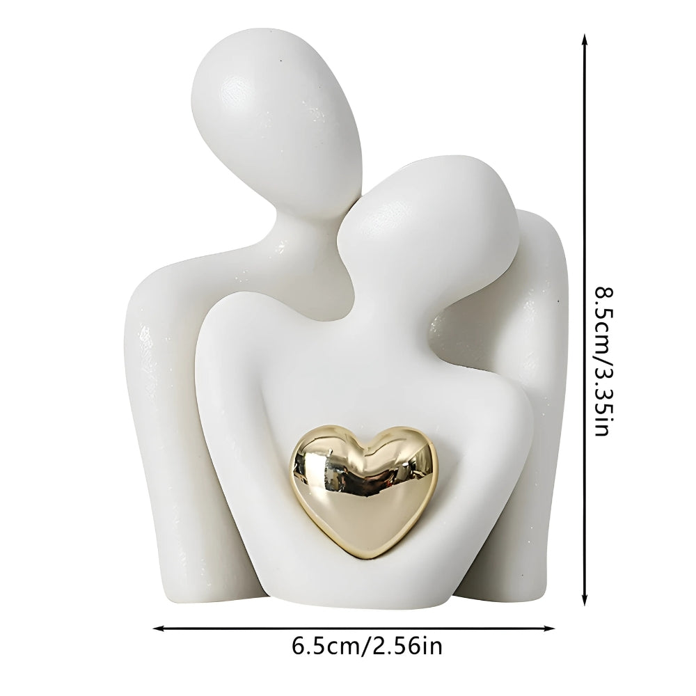 Abstract Lovers Resin Figurine | Golden Heart, Shelf & Mantel Decor