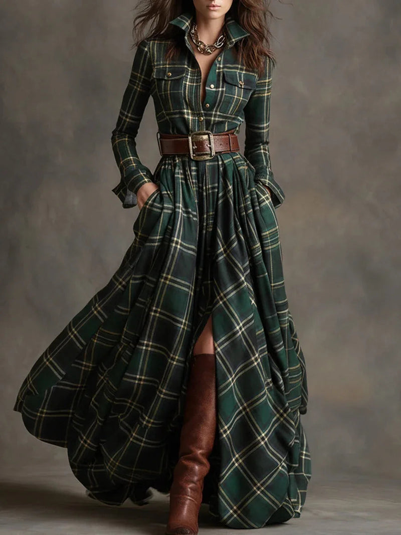 Camille Women's Plaid Dress - fabric and finish detail