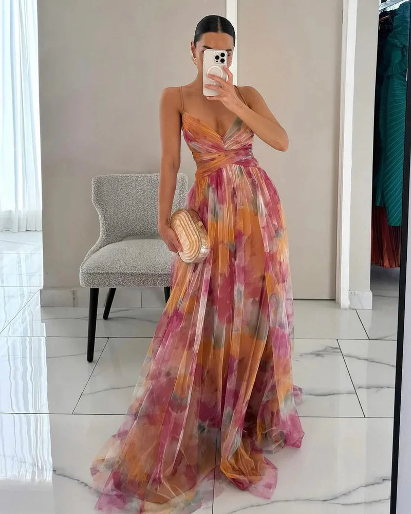 Kaia Women's Floral Maxi Dress | Boho, Tulle, Off Shoulder