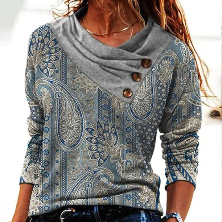 Freya Women's Printed Blouse | Cowl Neck, Long Sleeve