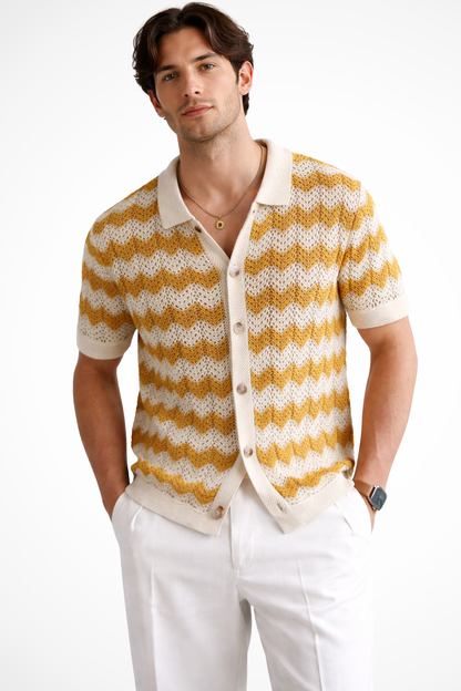 Tristan Men's Crochet Shirt - flat lay