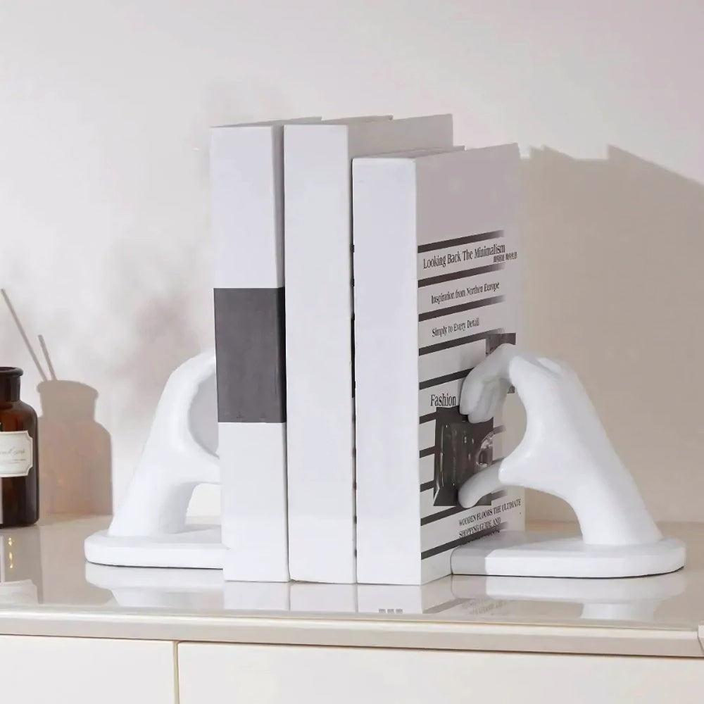 Amora Resin Love Gesture Bookends | Sculpted Hands, Non-Slip Base