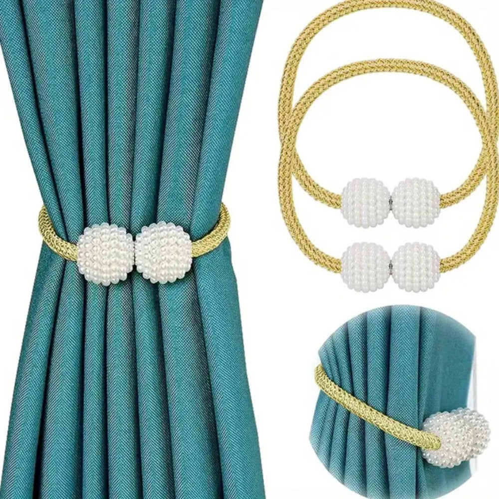 Magnetic Pearl Curtain Tie Backs | No-Hook, 2-Pack