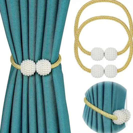 Magnetic Pearl Curtain Tie Backs | No-Hook, 2-Pack