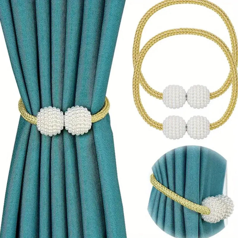 Magnetic Pearl Curtain Tie Backs | No-Hook, 2-Pack
