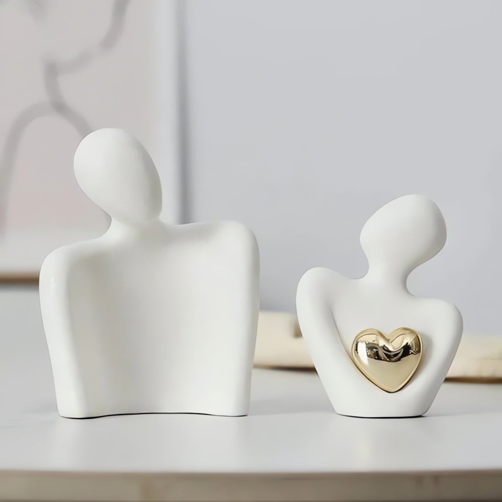 Abstract Lovers Resin Figurine | Golden Heart, Shelf & Mantel Decor