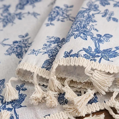 Blue Rose Floral Home Curtain | Semi-Sheer, Eyelet Top
