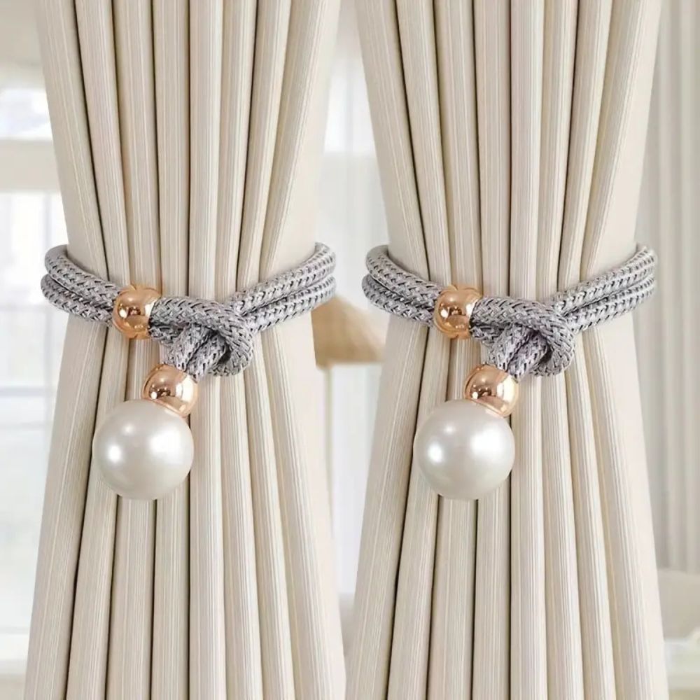 Lustrous Pearl Curtain Tie Backs | Faux Pearl, Adjustable 2-Pack