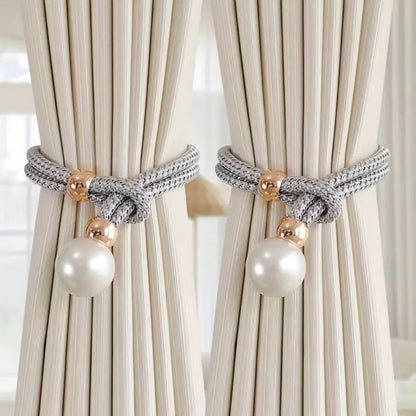 Lustrous Pearl Curtain Tie Backs | Faux Pearl, Adjustable 2-Pack