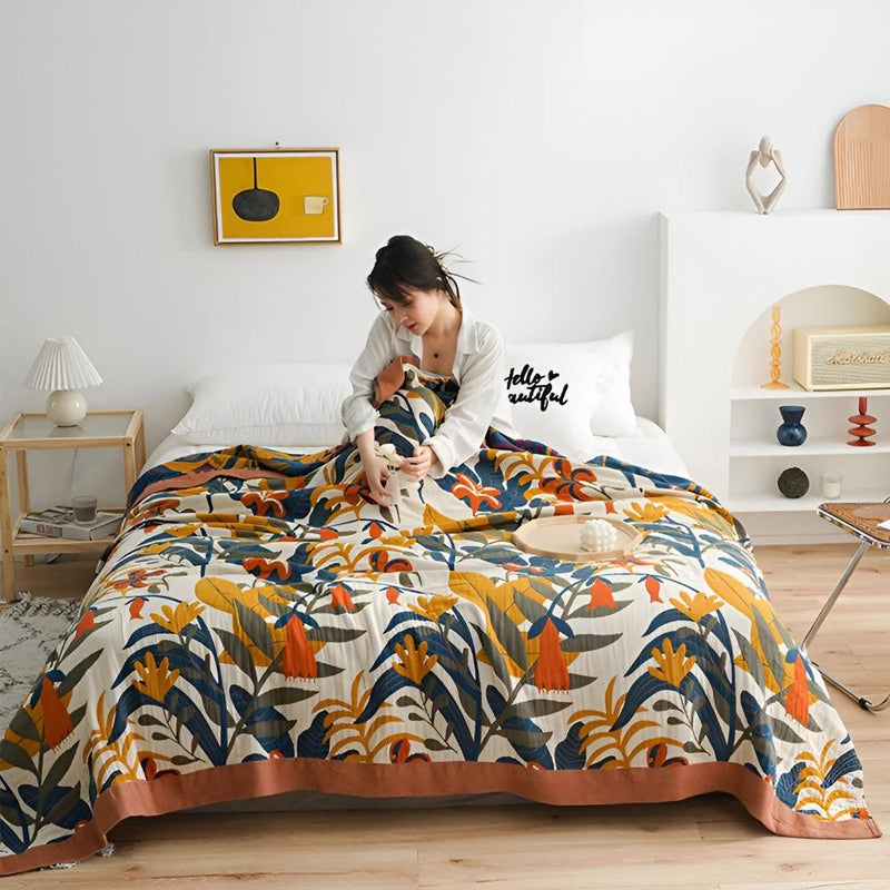 Slate Sunrise Flora Cotton Blanket | Cotton, Year-Round