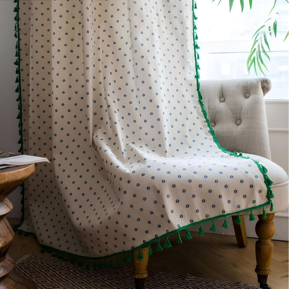 Cottage Petals Tassel Curtain | Cotton-Linen, Semi-Blackout