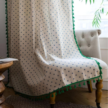 Cottage Petals Tassel Curtain | Cotton-Linen, Semi-Blackout