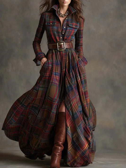 Camille Women's Plaid Dress - styled view