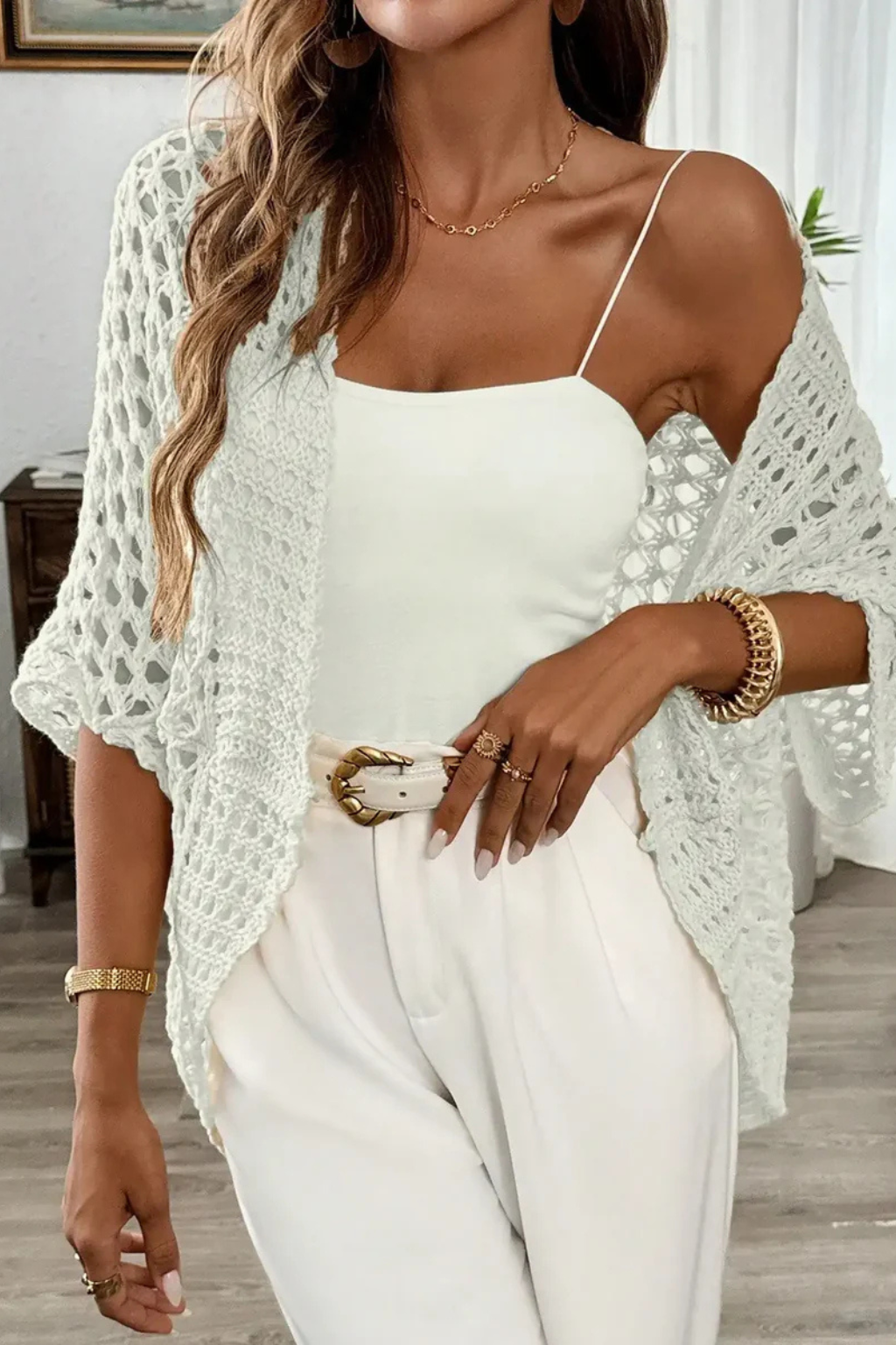 Maya Women's Crochet Cardigan - styled view