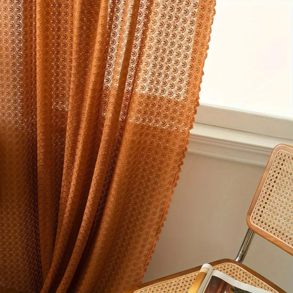 Amber Glow Boho Crochet Curtain | Light-Filtering, Rod Pocket