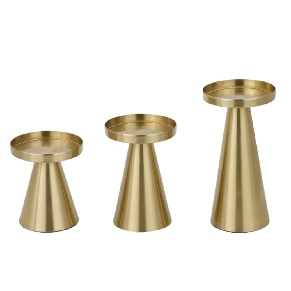 Artisan Brass Candle Holders | Set of 3