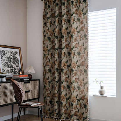 Wildflower Harmony Curtain | Beige Floral, Rod Pocket