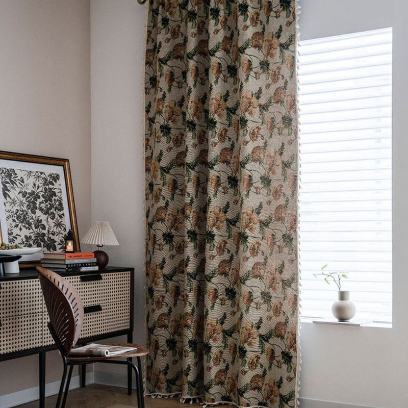 Wildflower Harmony Curtain | Beige Floral, Rod Pocket
