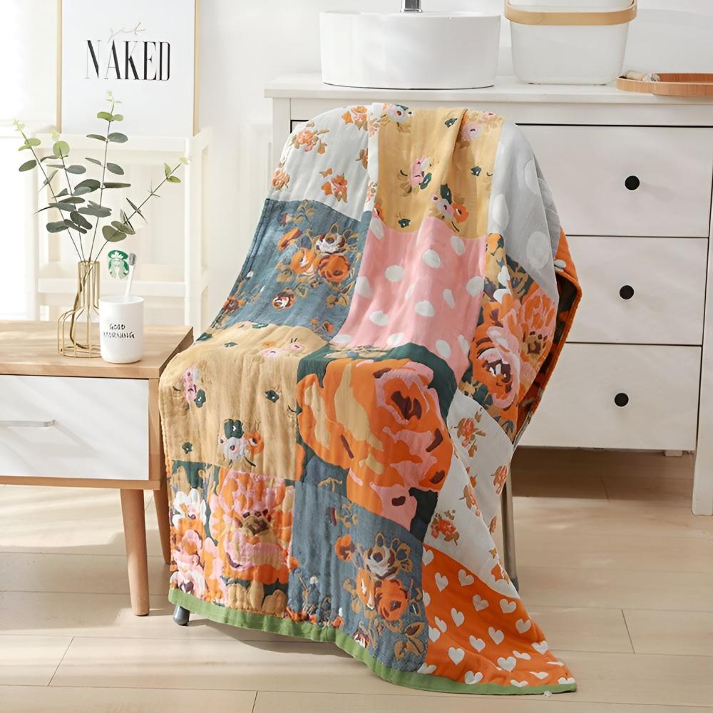 Cotton Bath Towel | Rose Print, Summer-Weight
