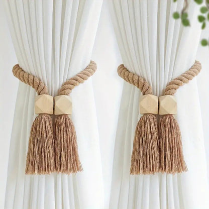 Wooden Bead Tassel Curtain Tie Backs | Handcrafted, 2-Pack