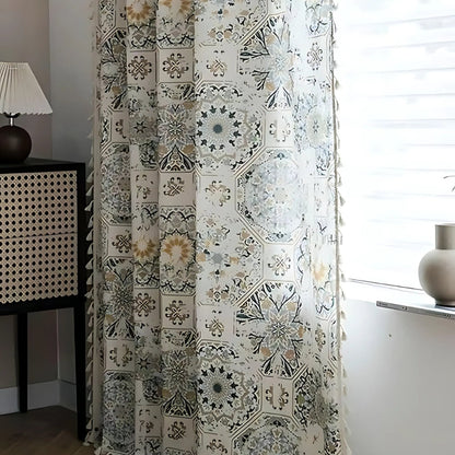 Botanical Bliss Tassel Curtain | Brushed Texture, Light-Filtering