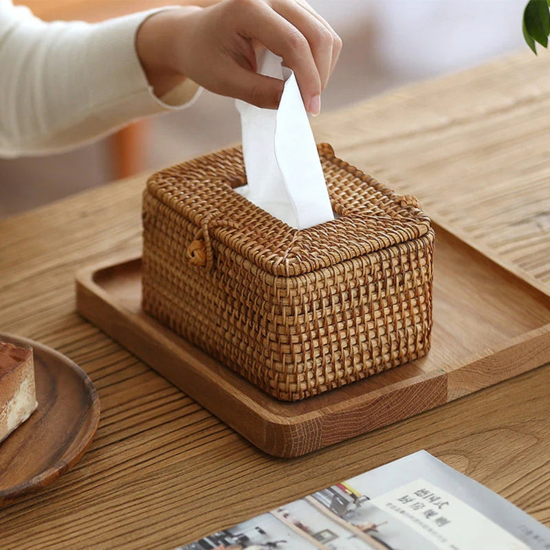 Bespoke Rattan Tissue Box | Handwoven, Lid Cutout