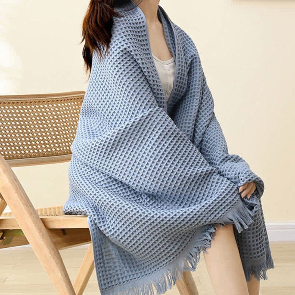 Cotton Waffle Bath Towel | Shawl-Style, 35"x71"