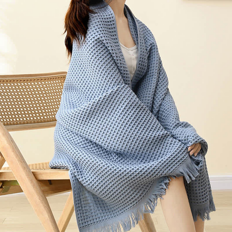 Cotton Waffle Bath Towel | Shawl-Style, 35"x71"