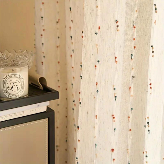 Sugar Bean Rainbow Tulle Curtain | Semi-Sheer, Embroidered Rainbow