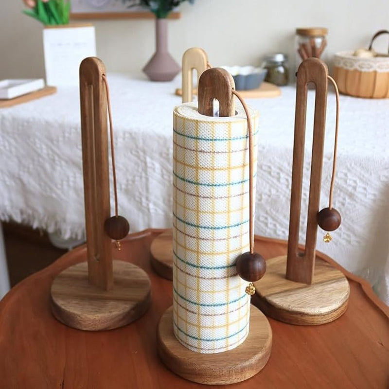 Acacia Wood Paper Roll Stand | Anti-Slip Base, Minimalist Decor